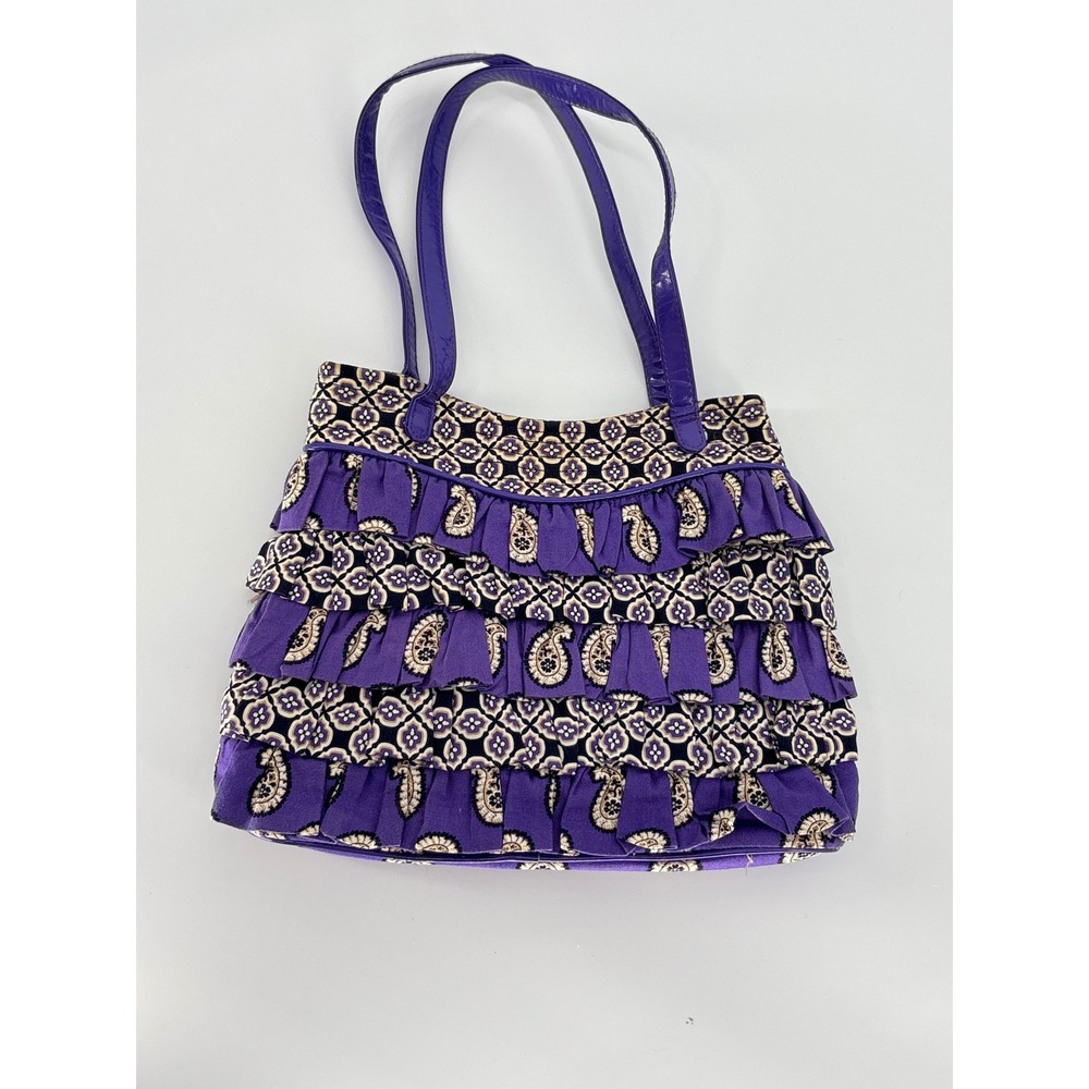 Vera Bradley Purple Paisley Ruffled Handbag Quilted Shoulder Tote Wallet Set - Picture 2 of 10